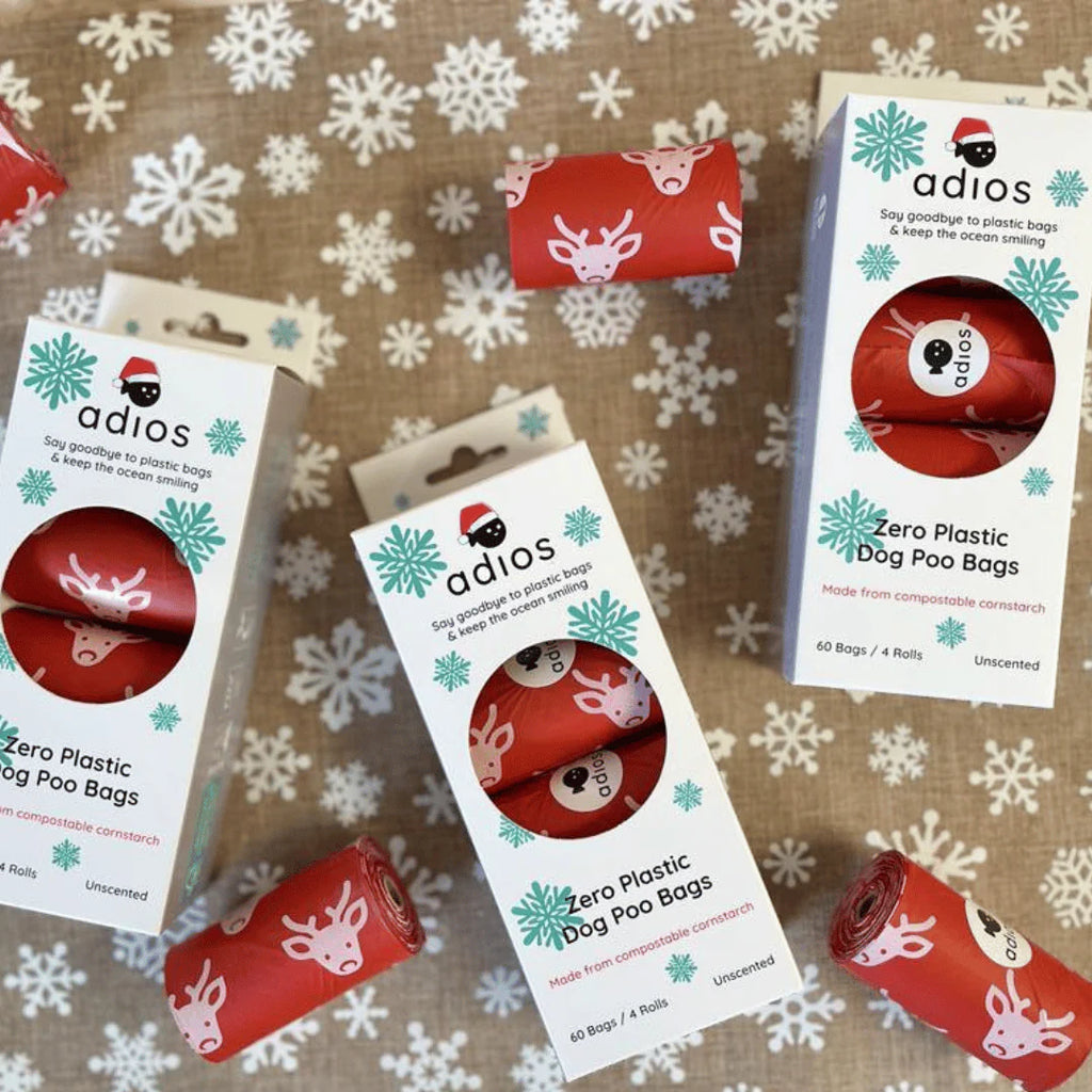 Adios compostable Dog Poo Bags 60 bags Christmas