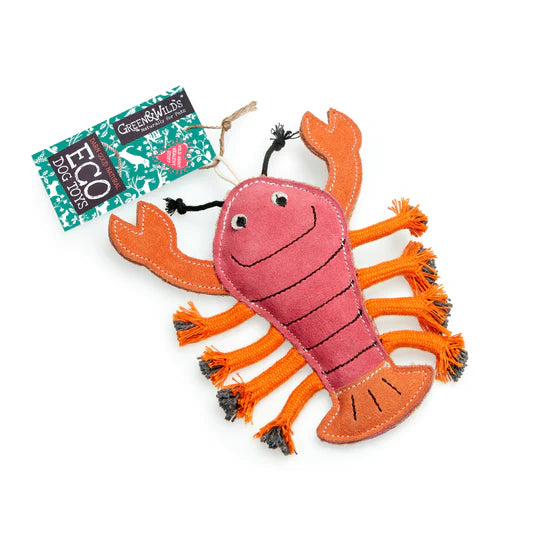 Green & Wilds Larry the lobster, eco dog toy